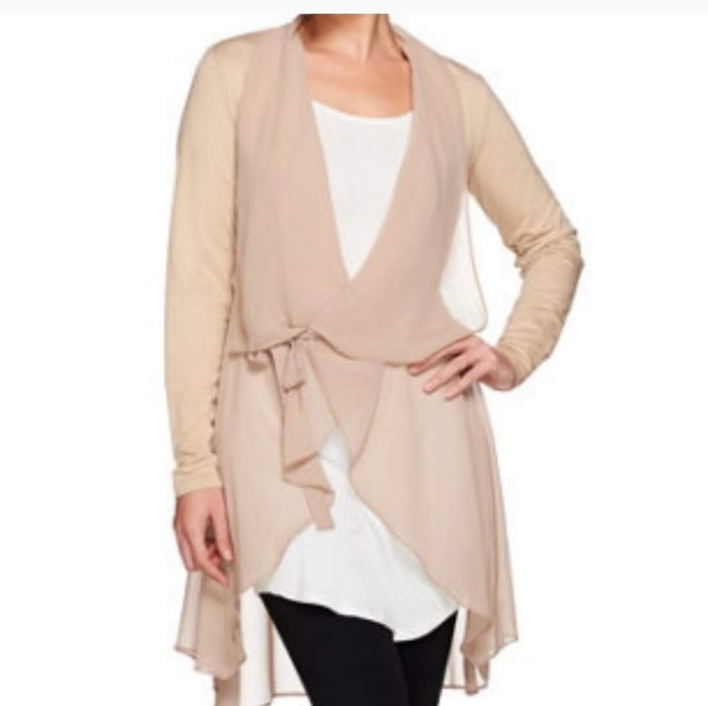 LOGO Lounge Tie Front Cardigan Chiffon M Tan